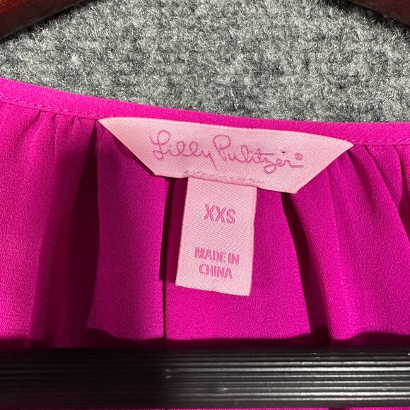 Lilly Pulitzer Top Womens XXS Purple Long Sleeve Popover Blouse Balloon Sleeve - Picture 5 of 8